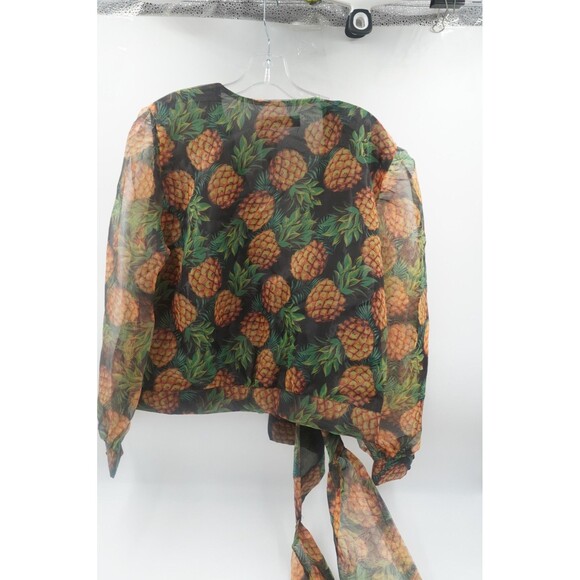 NWT NY& C Pineapple Print Wrap Tropical Blouse Organza V-Neck Puff Sleeve Sz XXL - Picture 6 of 9